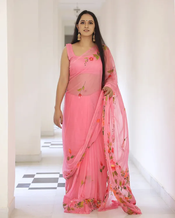 Coral_Floral_H_Painted_Chiffon_Saree_For_Women